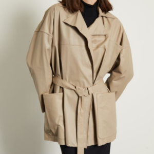 Elegant Leather Belted Trench Coat