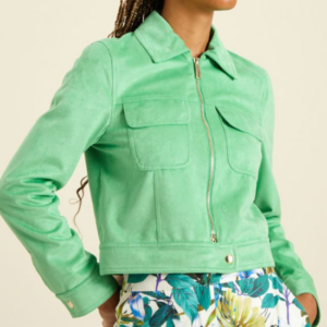 Elegant Woman Green Suede Jacket