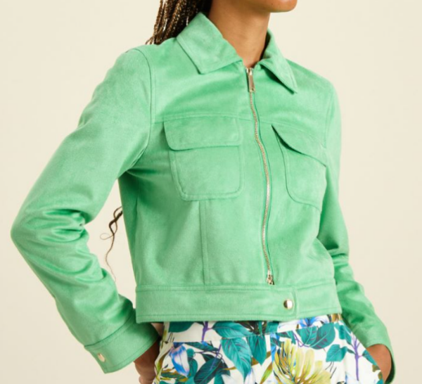 Elegant-Woman-Green-Suede-Jacket