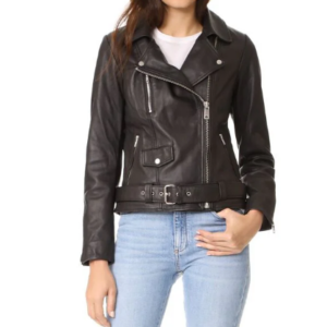 Premium Silvertone Belted Leather Moto Jacket