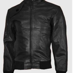 Sleek Padded Shoulder Bomber Leather Jacket